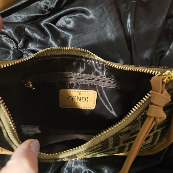 Fendi fendessence mini baguette handbag purse tan & brown fabric bag - Picture 4 of 6